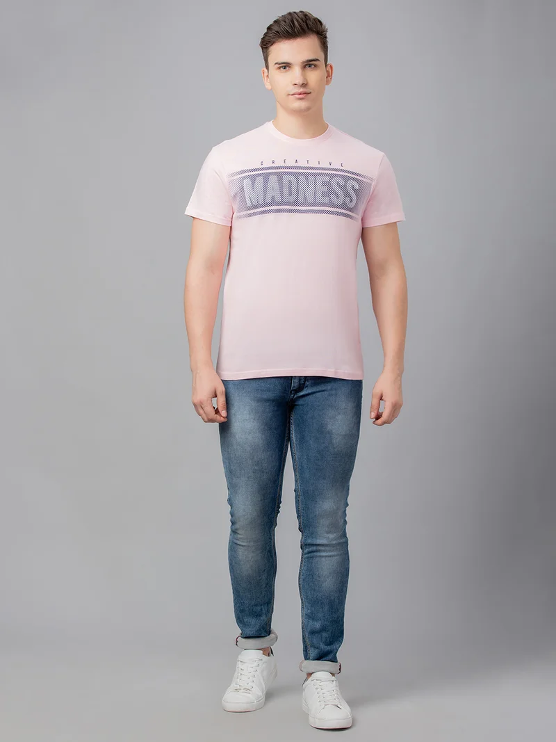 globus Globus Men Pink Printed Cotton Round Neck Regular Fit T-shirt
